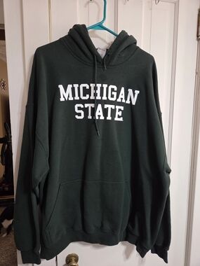 Gildan Dark Green Michigan State Hoodie with White Lettering